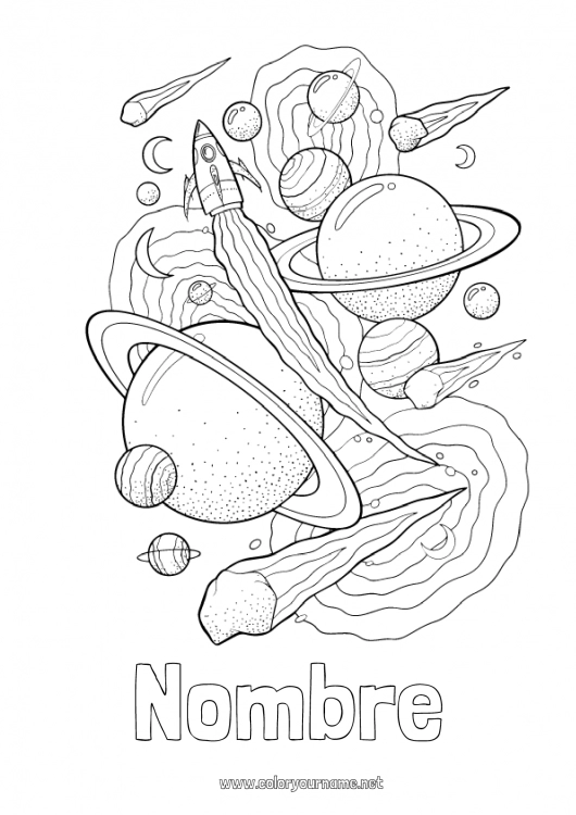 Dibujo para colorear para imprimir Cohete Espacio Planetas y sistema solar Astronomía Vehículos aéreos