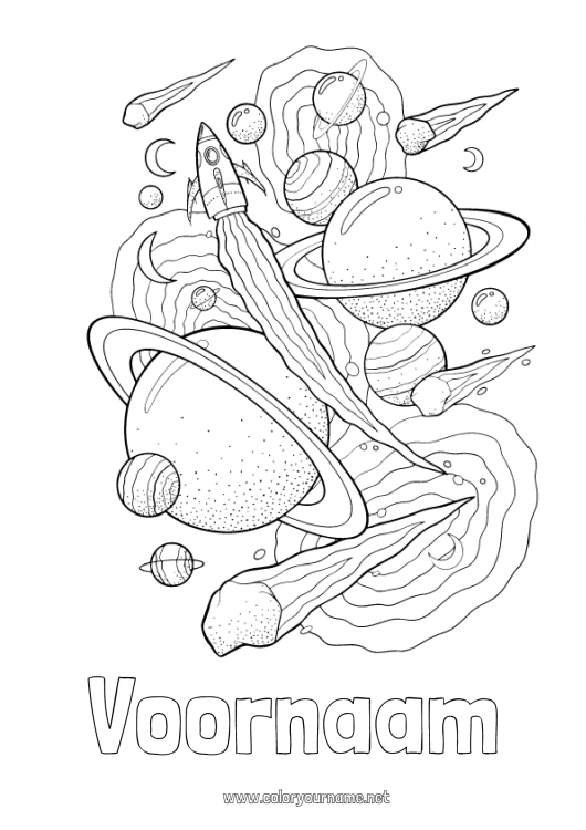 Kleurplaat om af te drukken Raket Ruimte Planeten en zonnestelsel Astronomie Luchtvaartuigen