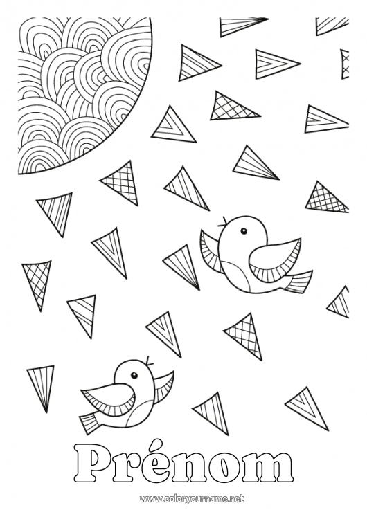 Coloriage à imprimer Oiseau Soleil Zentangle Oiseaux et mammifères volants