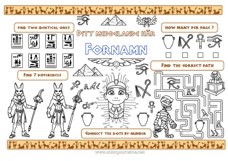 Färgläggningssida att skriva ut Barnaktiviteter Egypten Land Pyramid Utskrivbar bordsduk Farao Historia