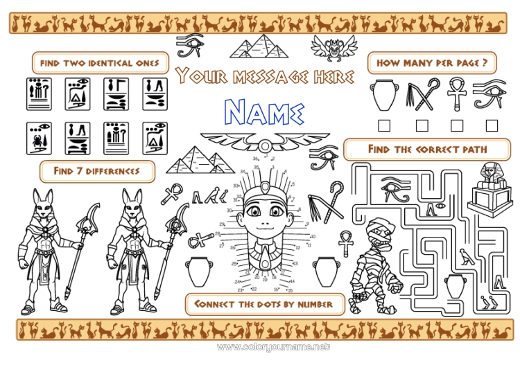 Coloring page to print Children's activities Egypt Country Pyramid Printable Placemat