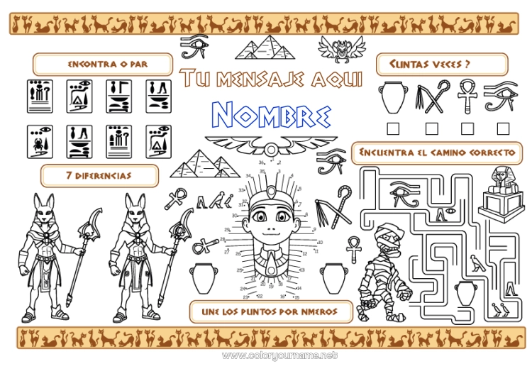 Dibujo para colorear para imprimir Actividades para niños Egipto País Pirámide Mantel individual para imprimir