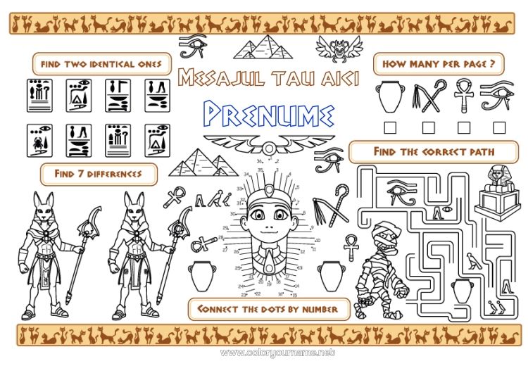 Pagină de colorat de imprimat Activități pentru copii Egipt Țară Piramidă Set de masă de imprimat Faraon Istorie