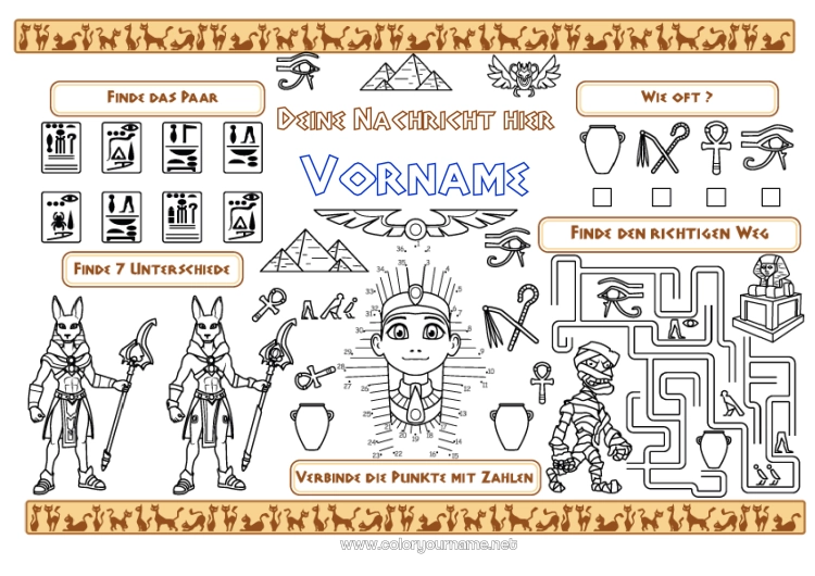 Malvorlage zum Ausdrucken Kinderaktivitäten Ägypten Land Pyramide Tischset zum Ausdrucken