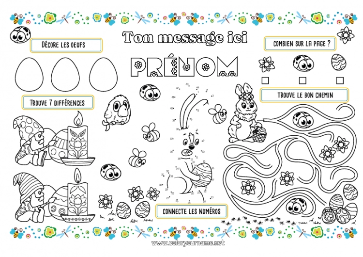 Coloriage à imprimer Lapin Activités enfants Abeille Oeufs de Pâques Pâques Insectes Animaux de la forêt Set de table à imprimer