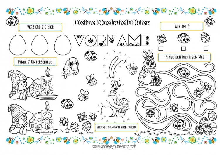 Malvorlage zum Ausdrucken Hase Kinderaktivitäten Biene Ostereier Ostern Insekten Waldtiere Tischset zum Ausdrucken