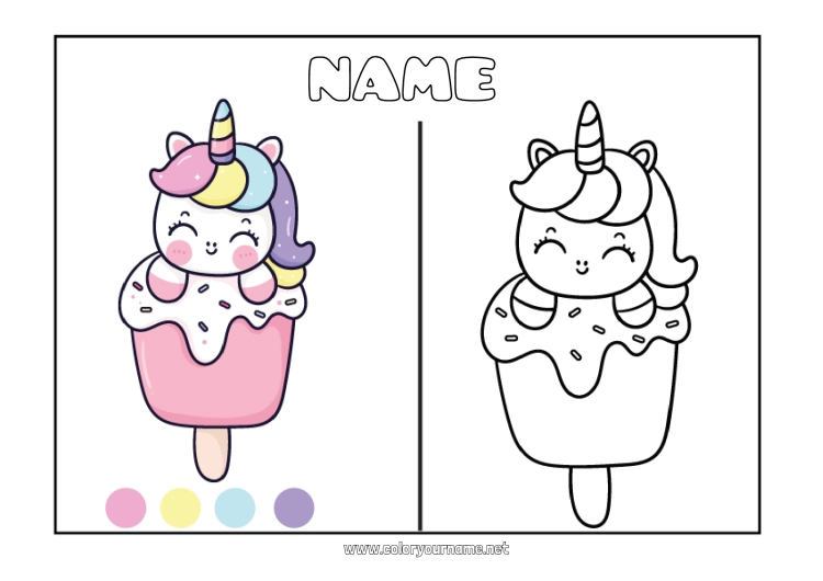 Coloring page to print Unicorn Treats Ice cream Easy coloring pages Dragons, unicorns and fantastic animals Coloring with a Model