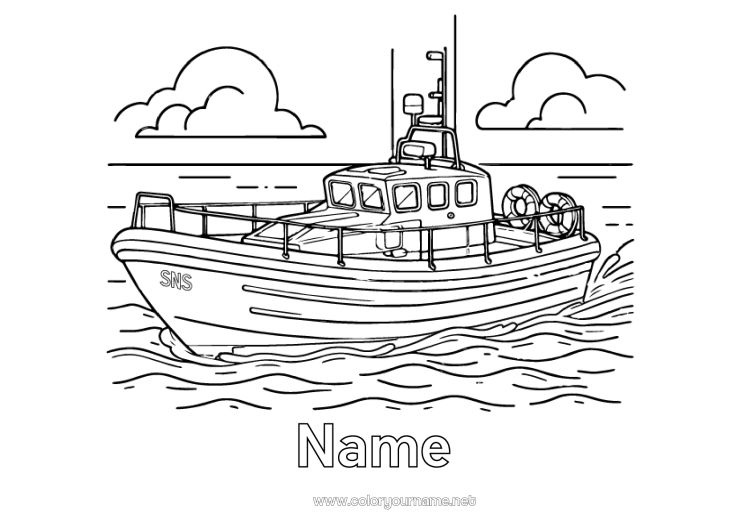 Coloring page to print Vehicles Boat Maritime vehicles Rescue and Emergency Vehicles