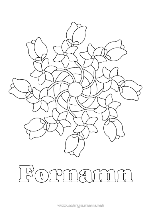Färgläggningssida att skriva ut Blommor Mandala Tulpan Kvarn Nederländerna