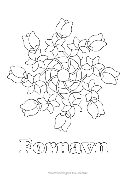 Fargeleggingssiden til utskrift Blomster Mandala Tulipan Mølle Nederland