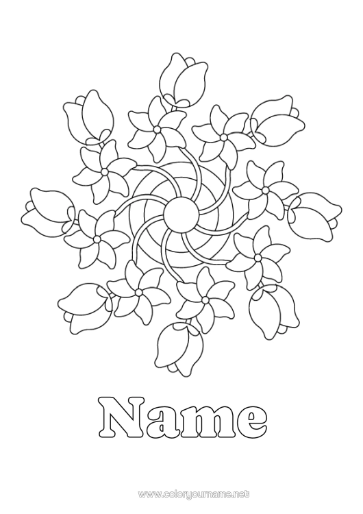 Colouring page to print Flowers Mandala Tulip Mill Netherlands
