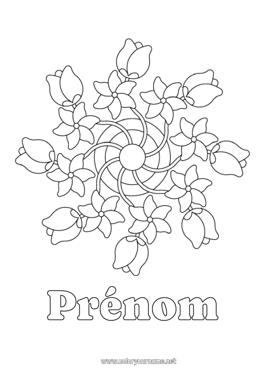 Coloriage à imprimer Fleurs Mandala Tulipe Moulin Pays Bas