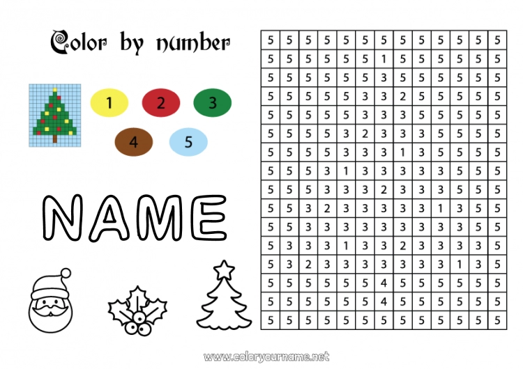 Coloring page to print Christmas tree Christmas Number Coloring by numbers Children's activities