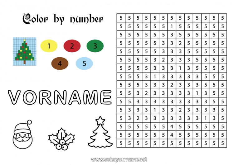 Malvorlage zum Ausdrucken Weihnachtsbaum Weihnachten Zahl Malen nach Zahlen Kinderaktivitäten