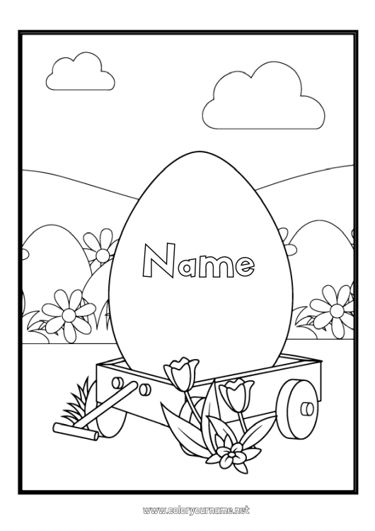 Coloring page to print Flowers Spring Easter eggs Easter Tulip Big easter egg