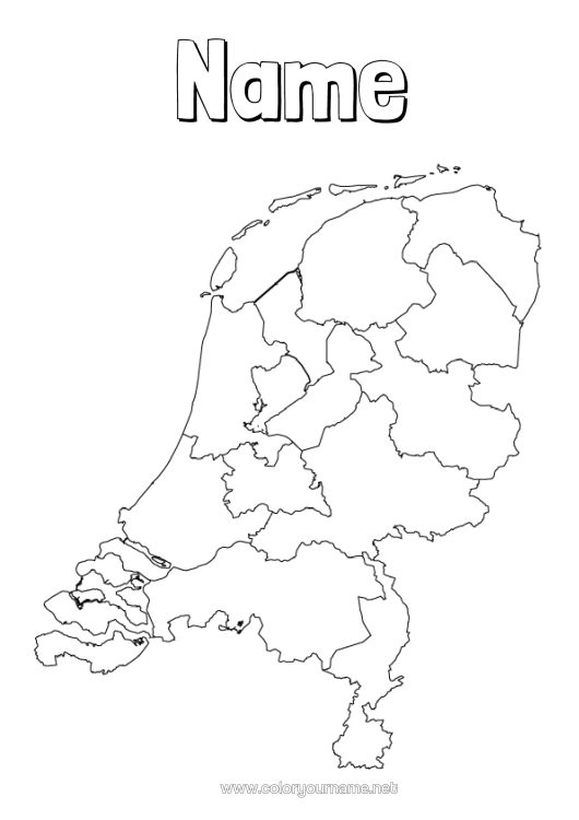 Colouring page to print Geography Country Map Of Countries Netherlands