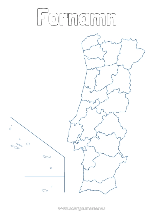 Färgläggningssida att skriva ut Geografi Land Landskarta Portugal