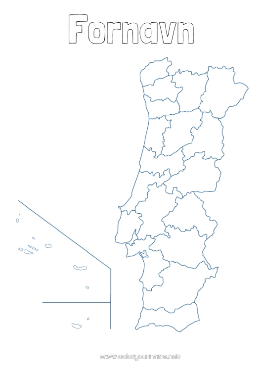 Fargeleggingssiden til utskrift Geografi Land Kart over landene Portugal
