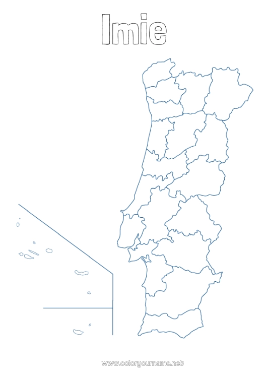Kolorowanka do wydruku Geografia Kraj Mapa krajów Portugalia