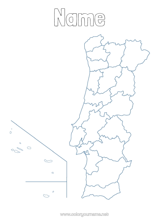 Colouring page to print Geography Country Map Of Countries Portugal