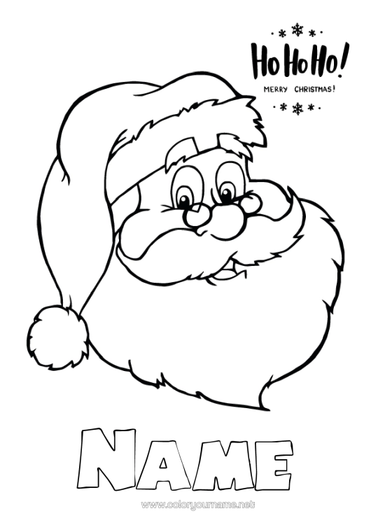 Colouring page to print Father Christmas Christmas "Merry Christmas" Message Head