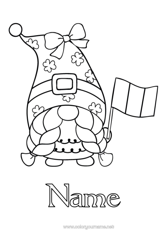 Colouring page to print Ireland Gnome Flag