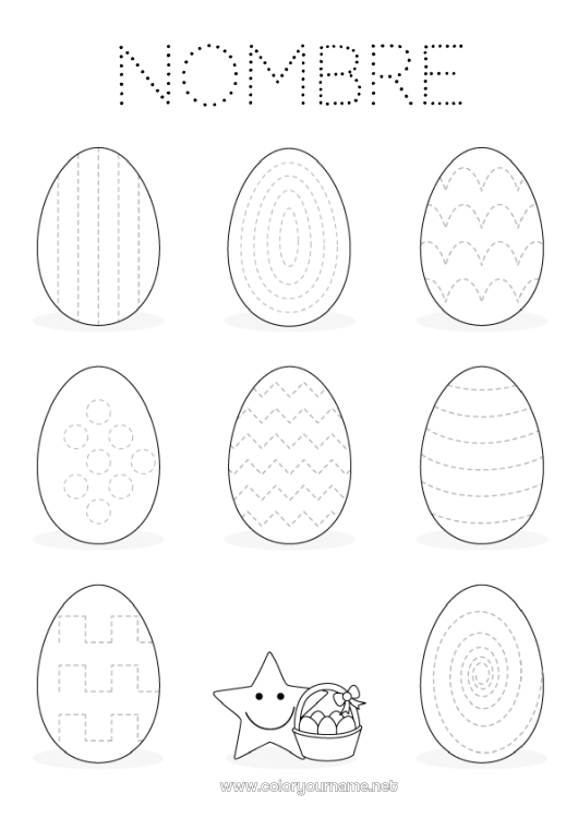 Dibujo para colorear para imprimir Actividades para niños Huevos de Pascua Pascua de Resurrección Dibujos fáciles para colorear Trazo y color