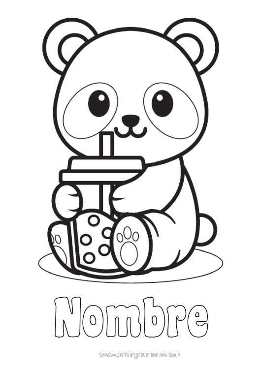 Dibujo para colorear para imprimir Lindo Kawaii Panda Bebidas Dibujos fáciles para colorear Otros animales del mundo Bubble tea