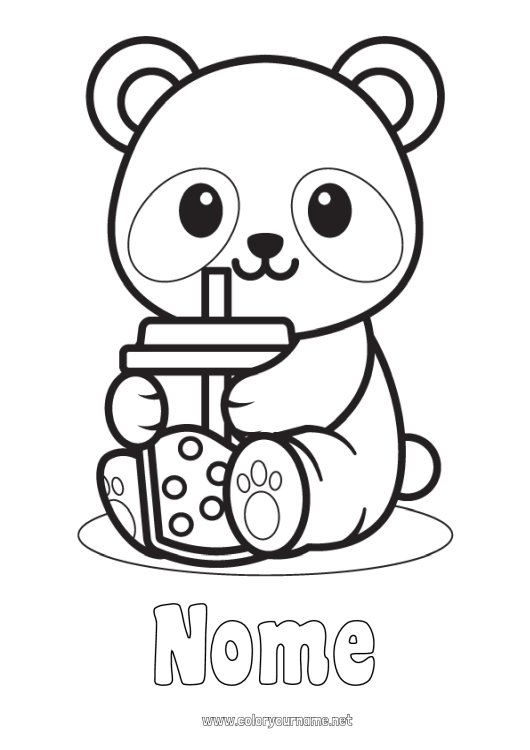 Página de desenho para imprimir Fofo Kawaii Panda Bebida Desenhos para colorir fáceis Outros animais do mundo Chá de bolhas