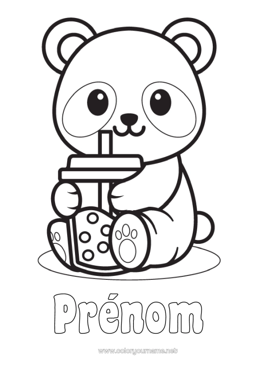 Coloriage à imprimer Mignon Kawaii Panda Boisson Coloriages faciles Autres animaux du monde Bubble tea