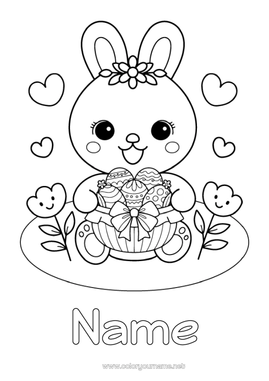 Coloring page to print Cute Bunny Animal Easter eggs Forest animals