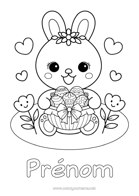 Coloriage à imprimer Mignon Lapin Animal Oeufs de Pâques Animaux de la forêt