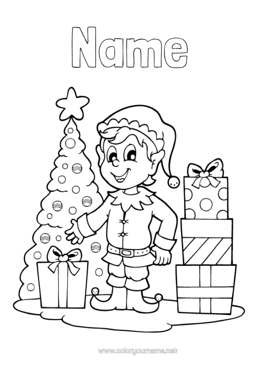 Colouring page to print Gifts Christmas Elves Christmas Elf Colouring Pages