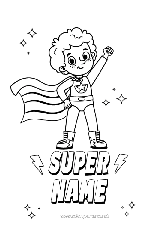 Colouring page to print Boy Hero Super Badge