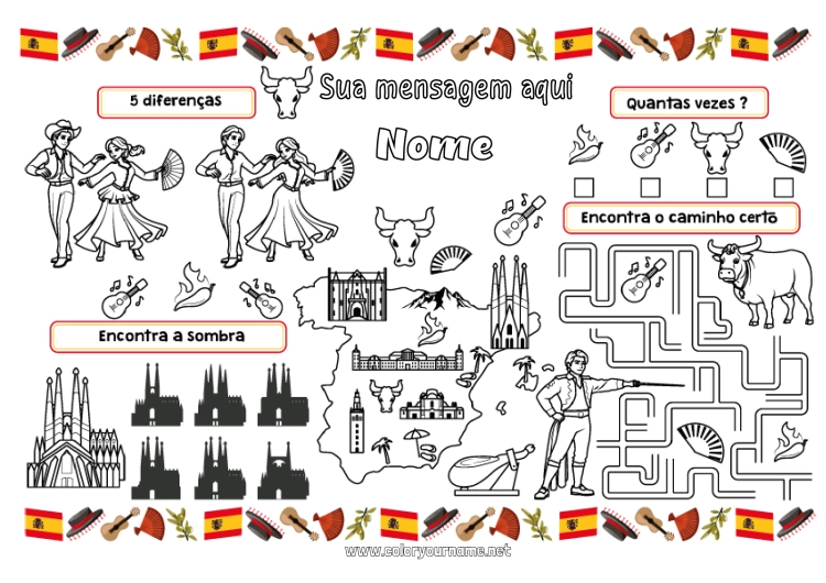 Página de desenho para imprimir Atividades para Crianças Geografia Espanha Jogo americano para imprimir