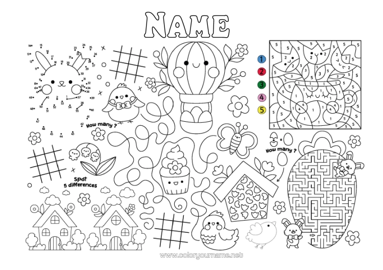Colouring page to print Spring Magic Colouring Books Children's Activities Connecting Points Easter Eggs Easter Search And Find Maze Printable Placemat Connect The Numbers