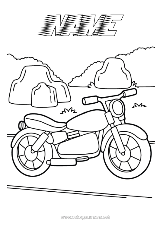 Colouring page to print Vehicles Motorbike Two-Wheeled Vehicles