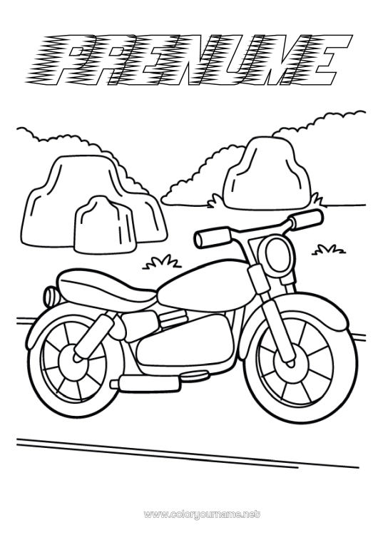 Pagină de colorat de imprimat Vehicule Motocicletă Vehicule cu două roți