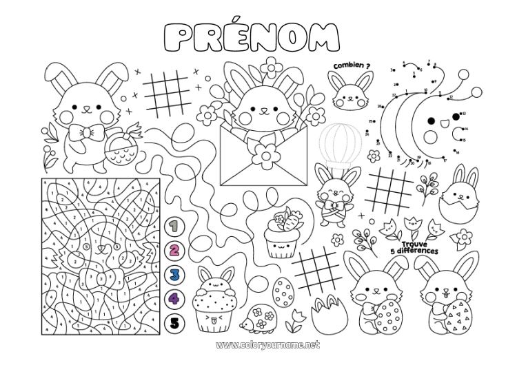 Coloriage à imprimer Printemps Lapin Coloriages magiques Points à relier Pâques Cherche et trouve Trace et colorie Animaux de la forêt Set de table à imprimer