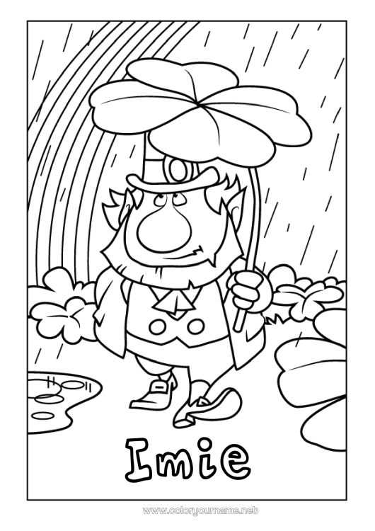 Kolorowanka do wydruku Koniczyna Irlandia Leprechaun - Leprechaun Tęcza Deszcz