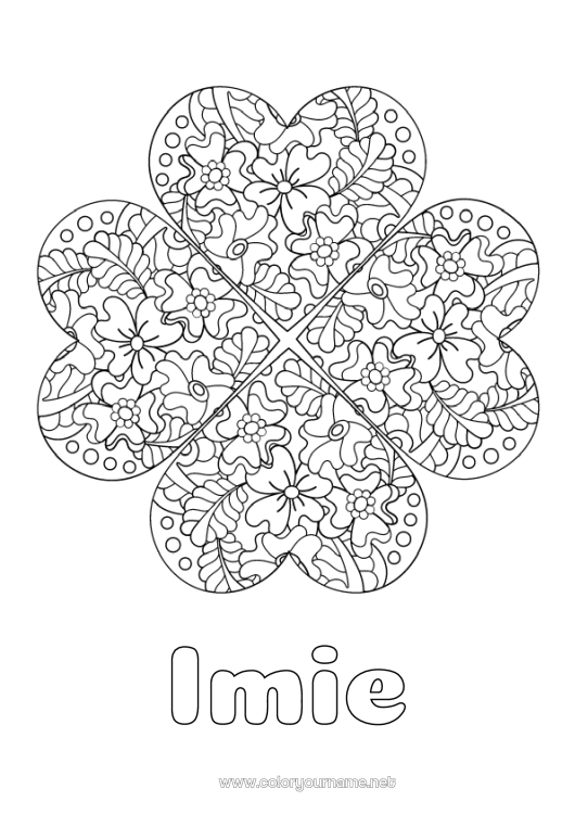 Kolorowanka do wydruku Kwiaty Mandala Koniczyna Złożone kolorowanki Zentangle
