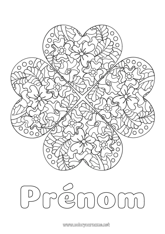 Coloriage à imprimer Fleurs Mandala Trèfle Coloriages complexes Zentangle