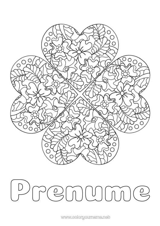 Pagină de colorat de imprimat Flori Mandala Trifoi Desene de colorat complexe Zentangle