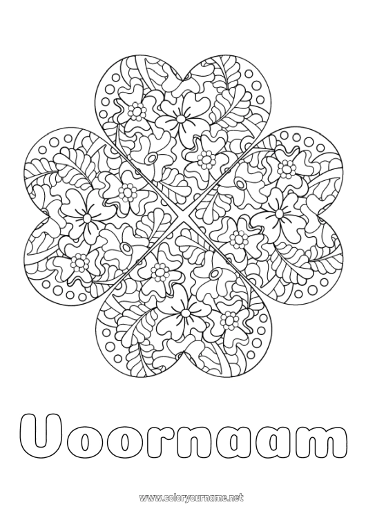 Kleurplaat om af te drukken Bloemen Mandala Klaver Complex Kleurplaten Zentangle