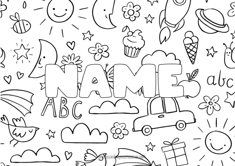 Coloring page to print Decorated name Doodle