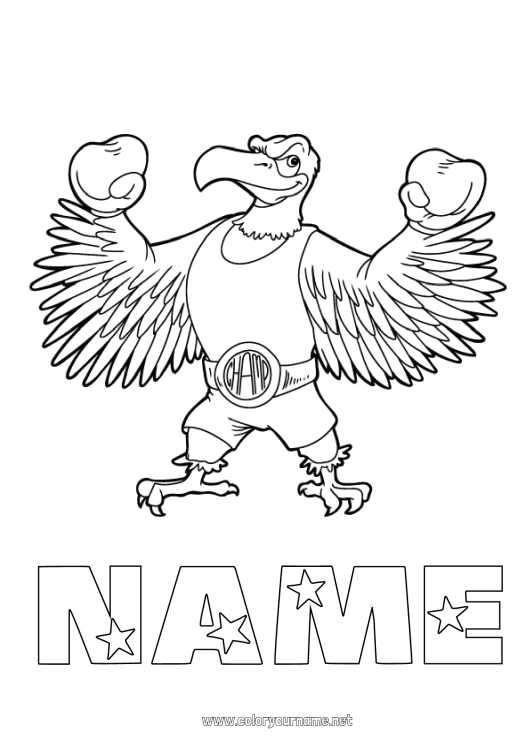 Coloring page to print Animal Champion Combat sports Eagle Boxing