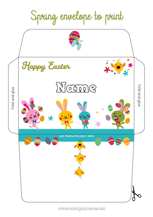 Colouring page to print Birthday Bird Spring Rabbit Easter Eggs Easter Envelope Birds And Flying Mammals Forest Animals Print Envelope