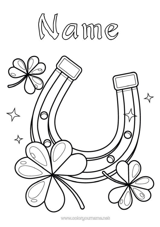 Colouring page to print Fortune Clover Horseshoe