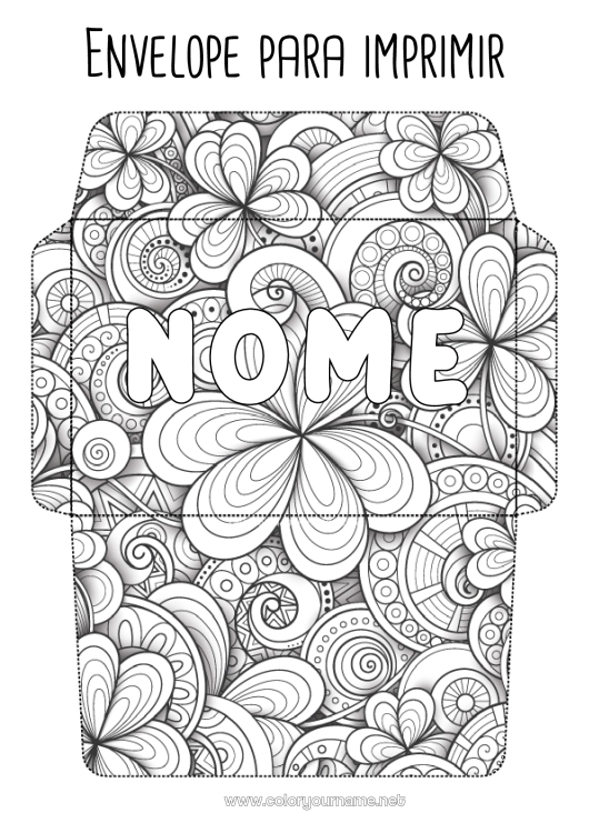 Página de desenho para imprimir Sorte Trevo Dia de São Patrício Envelope Colorações Complexas Zentangle Envelope para imprimir