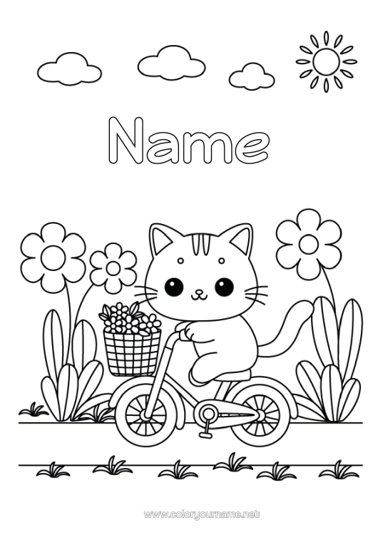 Colouring page to print Cute Cat Cute Vehicles Animal Bicycle Dogs And Cats Two-Wheeled Vehicles